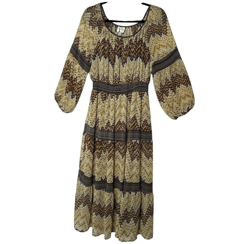 Fig And Flower Anthropologie Maxi Dress Womens Large Boho Sheer chevron stripes